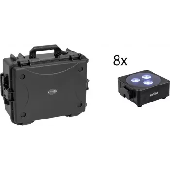 EUROLITE Zestaw 8x AKKU Flat Light 3 sw + walizka plastikowa z wózkiem RGBW LED QuickDMX