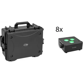 EUROLITE Zestaw 8x AKKU IP Flat Light 3 czarny reflektory LED IP65 z walizką transportową