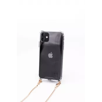 Evelatus Apple iPhone 11 Pro Silikonowe przezroczyste etui z paskiem TPU na szyję Złoty