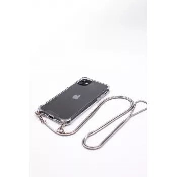 Evelatus Apple iPhone 11 Pro Silikonowy przezroczysty z naszyjnikiem TPU pasek srebrny
