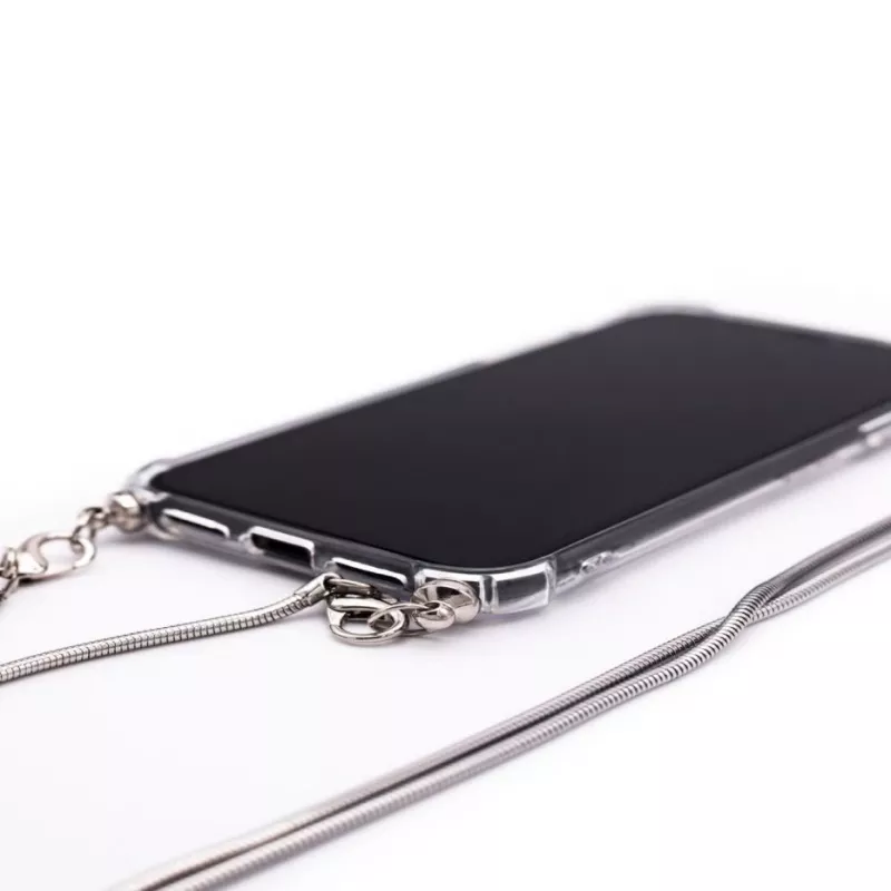 Evelatus Apple iPhone 11 Silicone Transparent with Necklace TPU Strap Silver