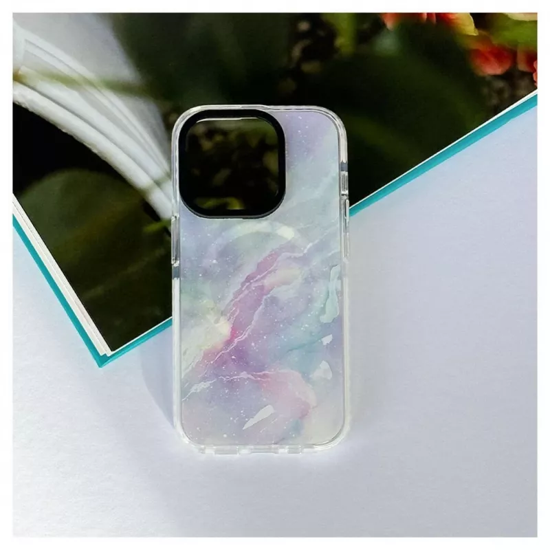 Evelatus etui na Apple iPhone 15 Pro PC+TPU z MagSafe - Marmurowy fiolet