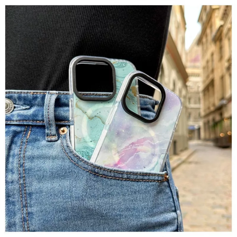 Evelatus etui na Apple iPhone 15 Pro PC+TPU z MagSafe - Marmurowy fiolet