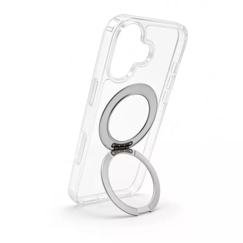 Evelatus Apple iPhone 17 Etui hybrydowe z MagSafe PC+TPU 360 Metalowy stojak Przezroczyste