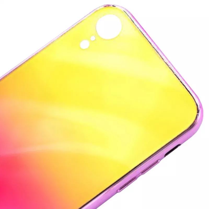 Evelatus Apple iPhone XR Water Ripple Gradient Color Anti-Explosion Tempered Glass Case Gradient Yellow-Pink