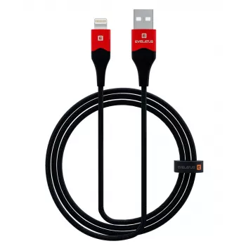 Evelatus Apple Kabel Lightning MFI09 Aluminiowa Osłona + Plecionka Czarny Czerwony