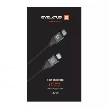 Evelatus Spiralny kabel USB-C do USB-C 1,2 m 60 W PD, pleciony, czarny