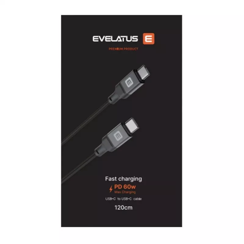 Evelatus Spiralny kabel USB-C do USB-C 1,2 m 60 W PD, pleciony, czarny