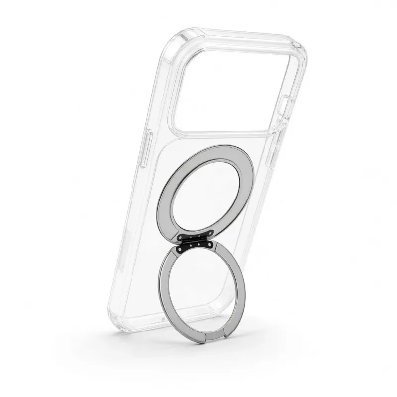 Evelatus Hybrydowe etui z MagSafe i 360° metalową podstawką do iPhone 17 Pro Max, przezroczyste