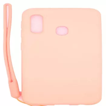 Evelatus Samsung Galaxy A20e Soft Touch Silicone Case with Strap Pink