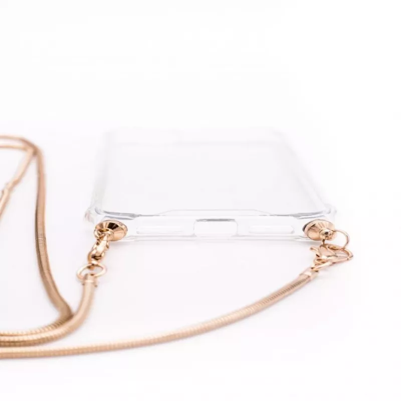 Evelatus Samsung Galaxy A70 Silicone Transparent with Necklace TPU Strap Gold