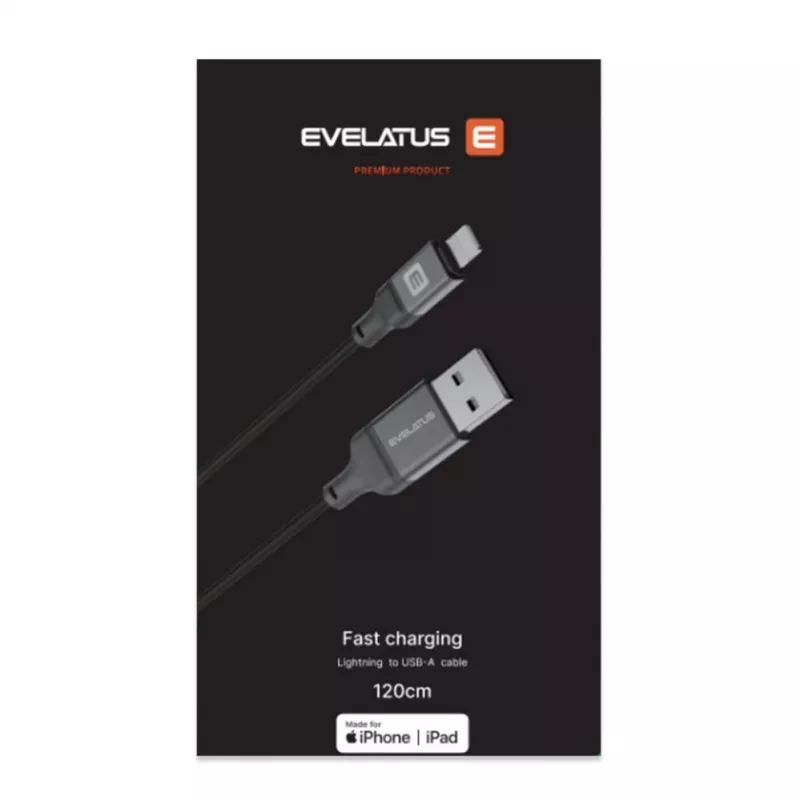 Evelatus USB-A to Lightning Cable 1.2m (MFi11CL) Aluminum Housing Braided Black