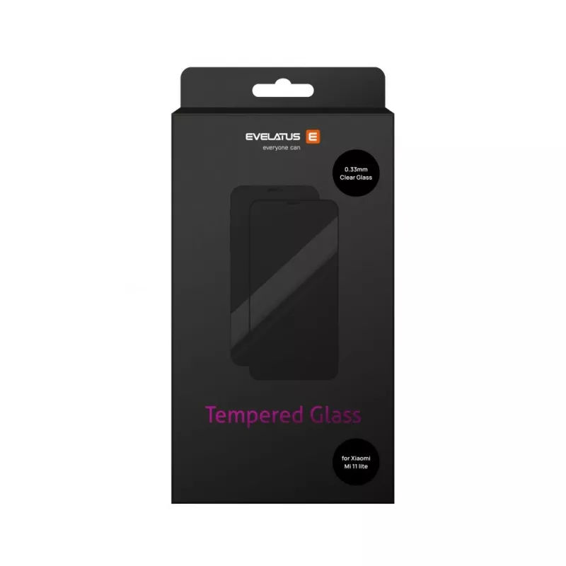 Evelatus Xiaomi Mi 11 Lite 0.33 mm Flat Clear Tempered Glass Screen Protector with Japan Glue, Anti-Static, 1-Pack