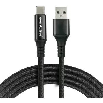 everActive CBB-1CBL USB-A do USB-C pleciony kabel z wyświetlaczem LCD mocy, 1m, 3A, czarny