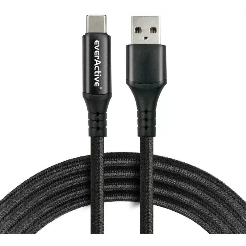 everActive CBB-1CBL USB-A do USB-C pleciony kabel z wyświetlaczem LCD mocy, 1m, 3A, czarny