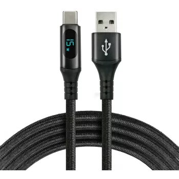 everActive CBB-1CBL USB-A do USB-C pleciony kabel z wyświetlaczem LCD mocy, 1m, 3A, czarny