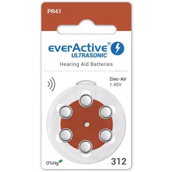 Baterie do aparatów słuchowych everActive ULTRASONIC 312 (PR41, cynkowo-powietrzne, 1,45 V, 170 mAh, bezrtęciowe, blister 6 szt.)