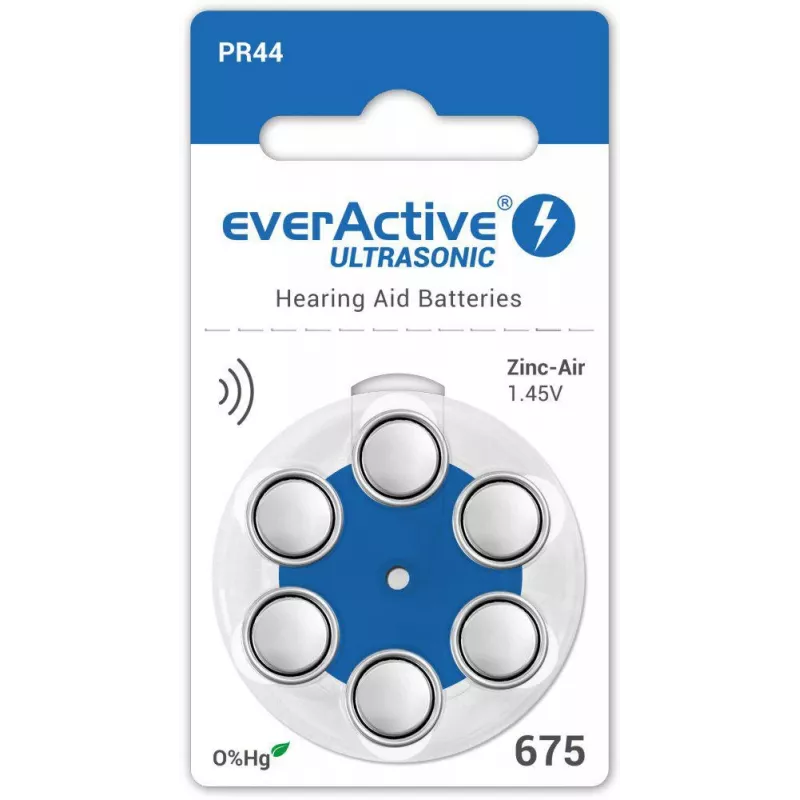 everActive ULTRASONIC 675 Cynkowo-Powietrzne Baterie do Aparatów Słuchowych PR44 (Opakowanie 6 Sztuk)