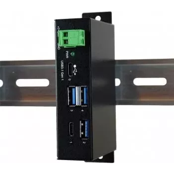 EXSYS EX-1195HMS Przemysłowy 4-portowy hub USB 3.1 Gen 1 z USB-C, montaż na szynie DIN, 9-48V DC