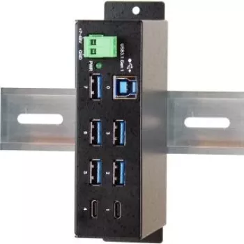 EXSYS EX-1197HMS 7-portowy przemysłowy hub USB 3.1 Gen 1 na szynę DIN z zasilaniem DC