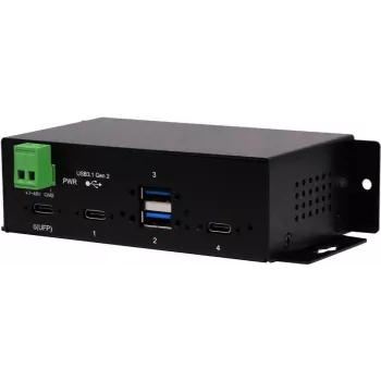 EXSYS EX-1274HMV 4-portowy przemysłowy hub USB 3.2 Gen 2 z 2x USB-A i 2x USB-C, metalowy, montaż na szynie DIN/ścianie/szafie rack