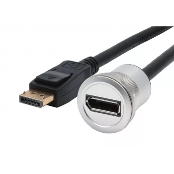 Kabel adaptera DisplayPort do montażu panelowego EXSYS EX-49185, 30 cm, męski do żeńskiego, obudowa metalowa, 4K 60Hz