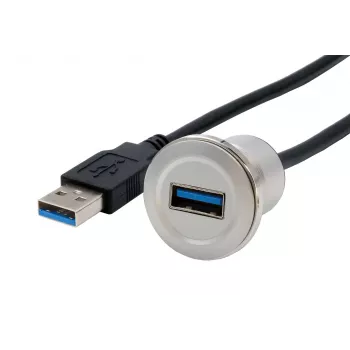 Adapter do montażu panelowego EXSYS EX-49186 USB 3.2 Gen 1, USB-A żeńskie na męskie, 30 cm, metalowy