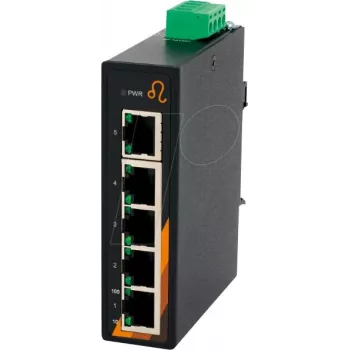 EXSYS EX-6200 5-portowy przemysłowy switch Ethernet, niezarządzalny, 10/100Base-TX, szyna DIN, -40 do 75°C