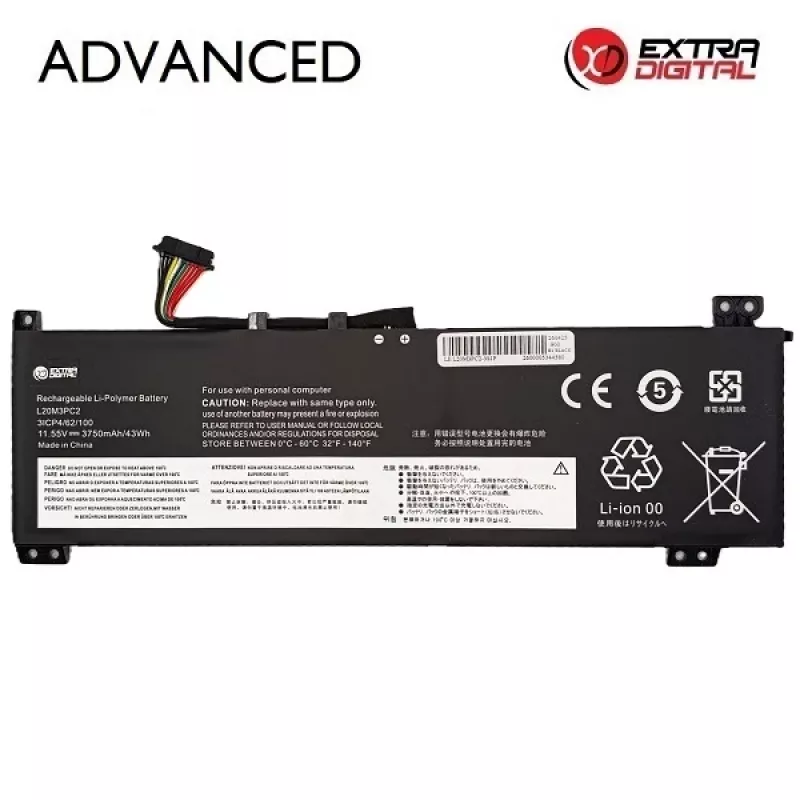 Extra Digital Advanced Zamienna bateria do laptopa Lenovo L20M3PC2, 3750mAh, 11.52V, 43Wh, 3-ogniwowa