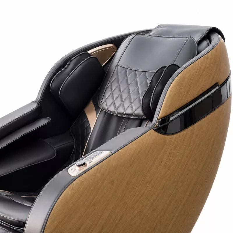 EXTRALINK 3D Zero Gravity Fotel Masujący z Drewnianymi Akcentami Laminowanymi, Czarny/Brązowy