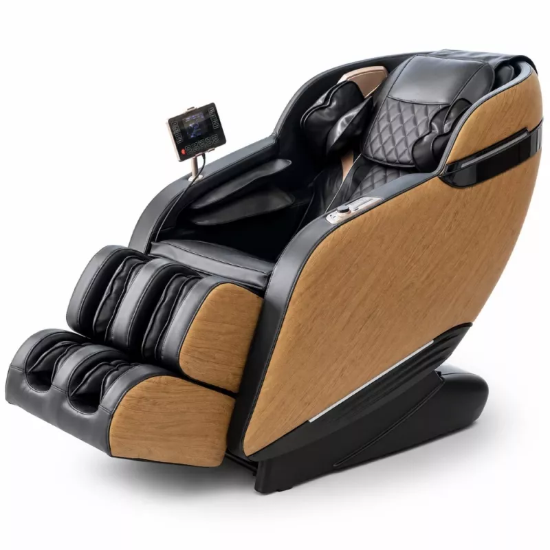 EXTRALINK 3D Zero Gravity Fotel Masujący z Drewnianymi Akcentami Laminowanymi, Czarny/Brązowy