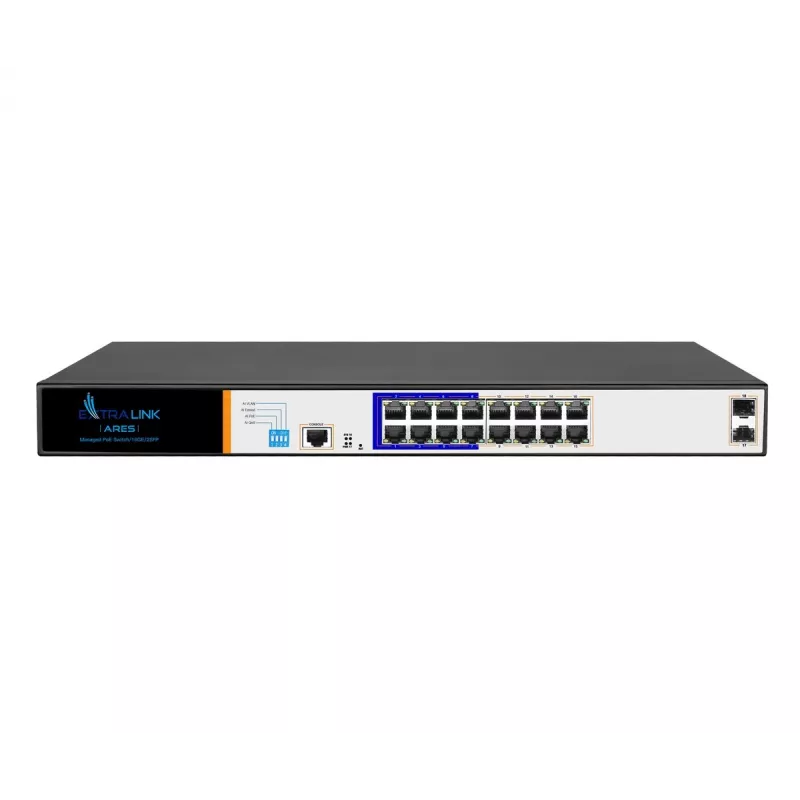 Extralink ARES Switch PoE, 16x Gigabit PoE/PoE+, 2x SFP, 1x port konsoli, 150W, zarządzany