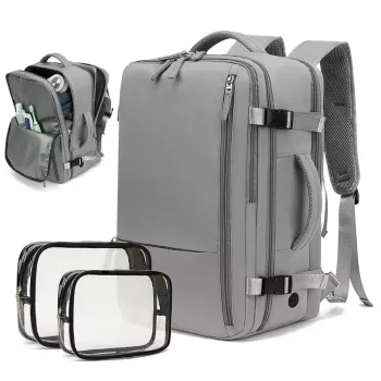 EXTRALINK Black Forest KM03 Cabin Travel Backpack 45x20x30 cm z 2 kosmetyczkami – szary