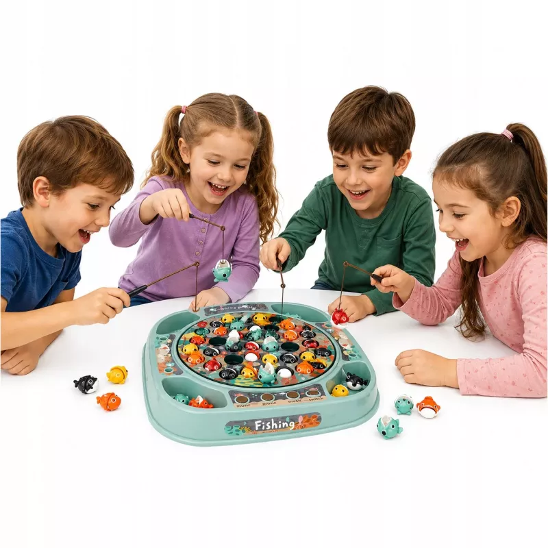 EXTRALINK Fishing Game Skill Game 45 Fish + 4 Fishing Rods Music