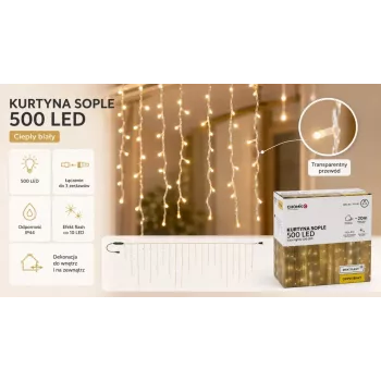Extralink Kurtyna lodowa, 500 diod LED ciepła biel + zimny błysk, długość 3 + 20 m