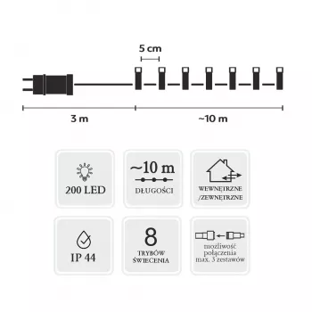Extralink LED girlanda świetlna 200 LED zimna biel 10m + 3m IP44 wewnątrz/na zewnątrz