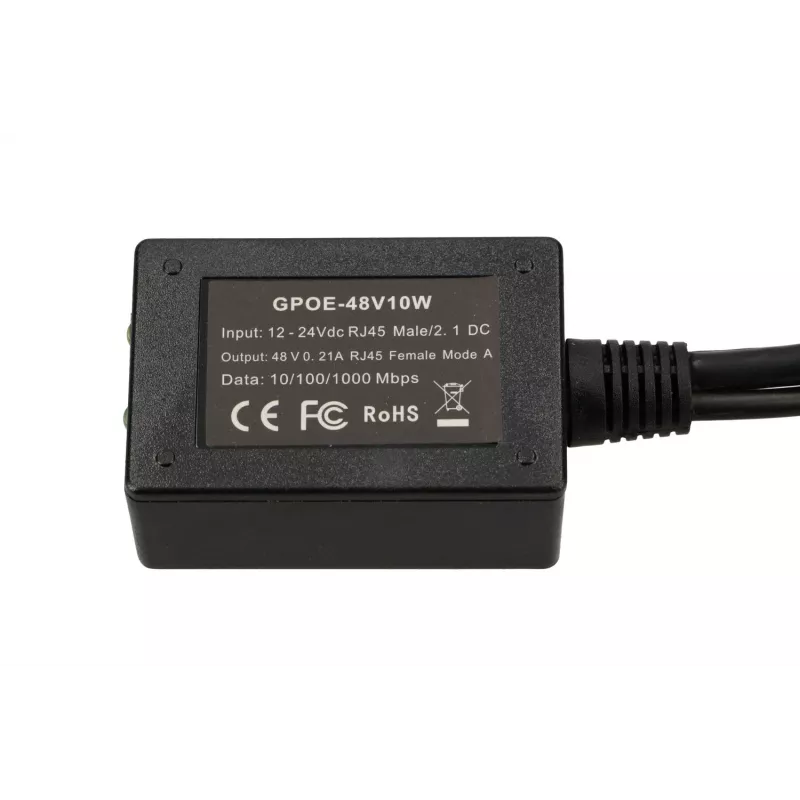 Extralink PoE Inwerter 1 Port, Wejście 1x 1000Mb/s RJ45/Gniazdo 10-30V, Wyjście 48V