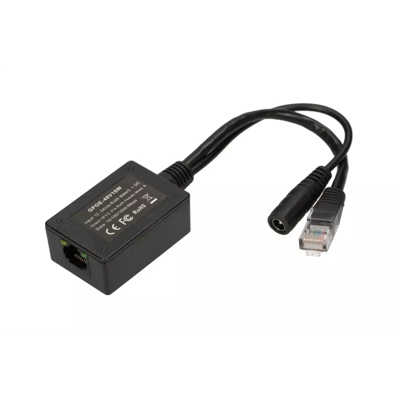 Extralink PoE Inwerter 1 Port, Wejście 1x 1000Mb/s RJ45/Gniazdo 10-30V, Wyjście 48V