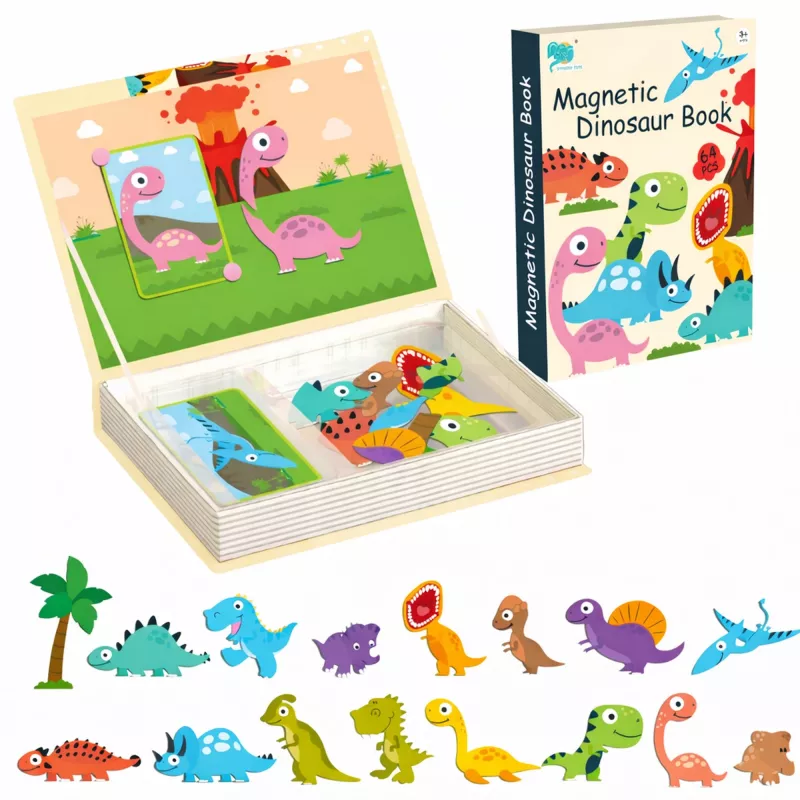 EXTRALINK TOYS Magnetyczna Książka Puzzle 64 Elementy Dinozaury