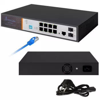 Extralink VICTOR 8-portowy zarządzalny switch Gigabit PoE+ z 2 portami SFP, budżet 150W, L2+