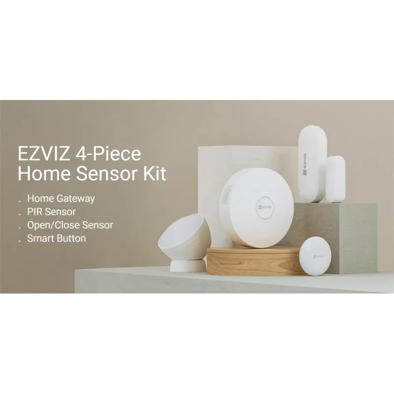 EZVIZ CS-B1 Zestaw Czujników Domowych – Bramka Zigbee 3.0, Czujnik Ruchu PIR i Czujnik Kontaktowy, Wi-Fi, Syrena 90 dB, Biały