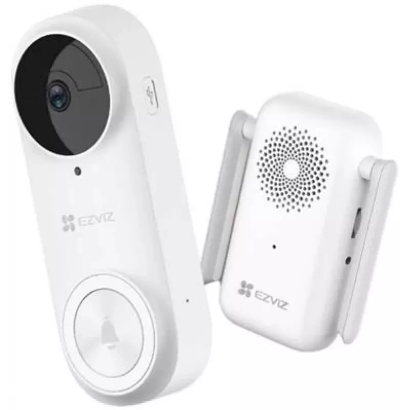 Zestaw wideo-domofonu EZVIZ CSDB25MP z bezprzewodowym dzwonkiem, rozdzielczość 2K+, kąt widzenia 176°, IP65, bateria 5200 mAh, microSD do 256GB, współpraca z Alexa/Google