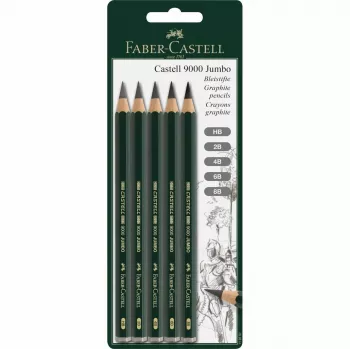 Faber-Castell Castell 9000 Jumbo zestaw ołówków grafitowych, 5 stopni twardości (B, 2B, 4B, 6B, 8B), sześciokątny, FSC cedr 119397