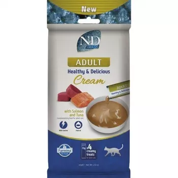 FARMINA N&D Ocean Cat Cream z łososiem i tuńczykiem dla dorosłych kotów – Box – 4x15g