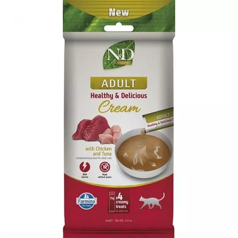 FARMINA N&D Prime Cat Cream with Chicken & Tuna Adult Box – Cat Treat for Kittens – 4x15g