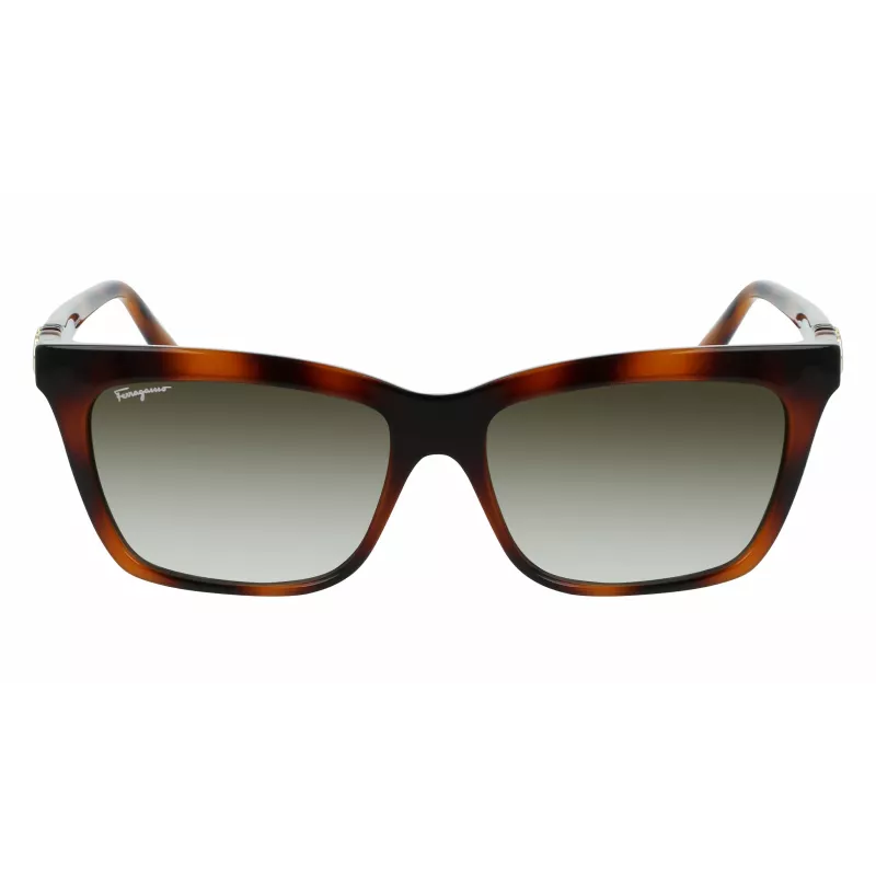 Okulary przeciwsłoneczne Ferragamo SF1027S-214 dla kobiet, Havana, acetat, kwadratowe, brązowy gradient, 55mm