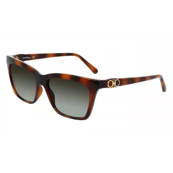 Okulary przeciwsłoneczne Ferragamo SF1027S-214 dla kobiet, Havana, acetat, kwadratowe, brązowy gradient, 55mm