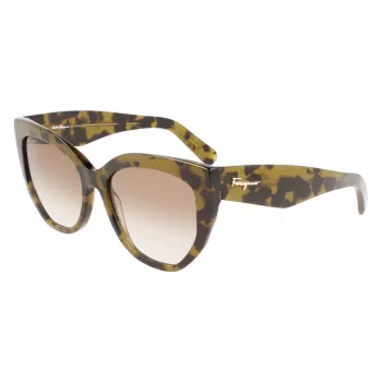 Okulary przeciwsłoneczne FERRAGAMO SF1061S-246 dla kobiet, oprawki Havana acetat, soczewki brązowe gradientowe 56/18/145 mm