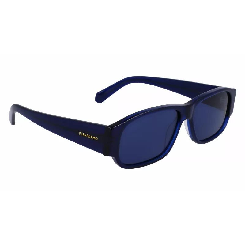 Okulary przeciwsłoneczne męskie FERRAGAMO SF1109S571443, oprawka z matowego czarnego acetatu, szare soczewki poliwęglanowe, 57 mm