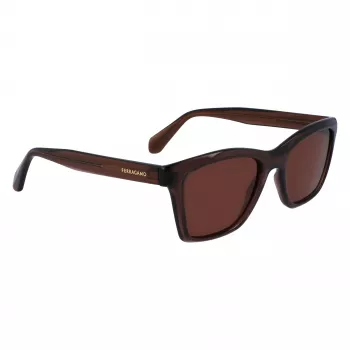 FERRAGAMO SF2001S-232 Unisex Okulary Przeciwsłoneczne Havana Brązowa Kwadratowa Oprawka Acetatowa Brązowe Szkła 54/20/145 mm